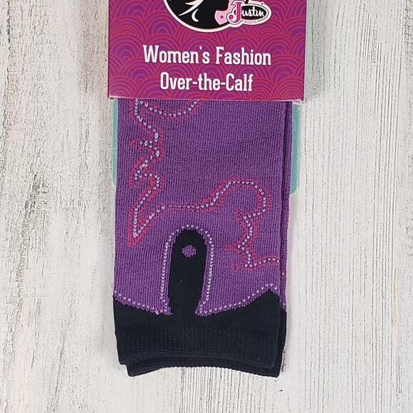 NWT Justin Boots Fashion Cushioned Sole Over The Calf Socks Women's Size Small - Picture 2 of 8